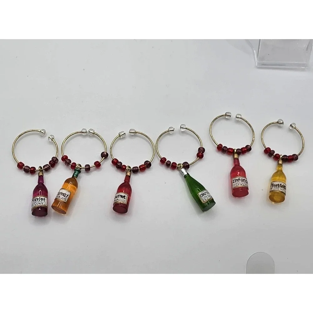 Beautiful Plastic Wine Bottle Wine Glass Charms Set of 6